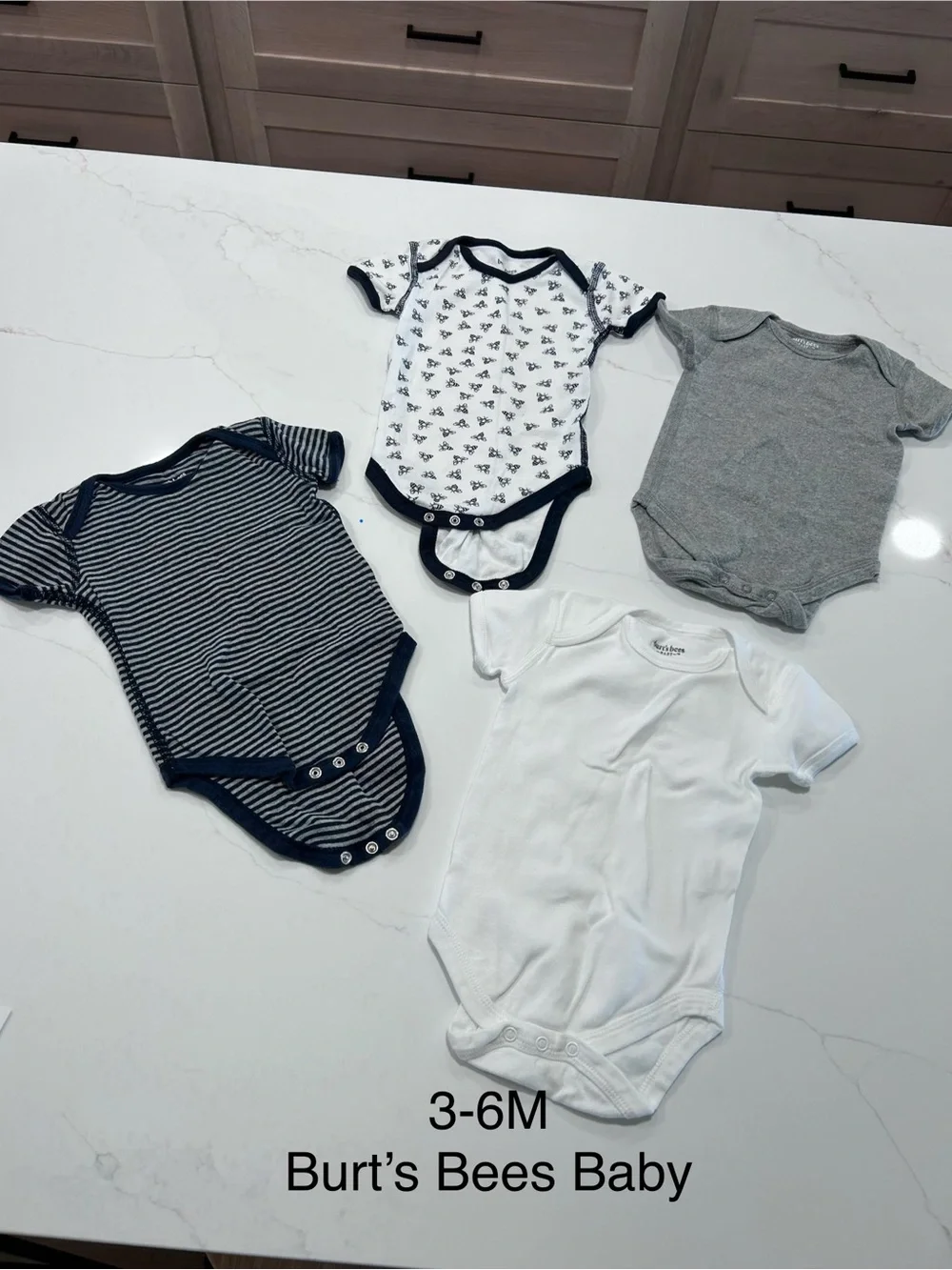 Burt's Bees Baby Navy, White & Gray Short-Sleeve One-Piece Bodysuit Set